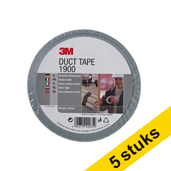 Aanbieding: 5x 3M duct tape 1900 zilver 50 mm x 50 m 201519 - 1