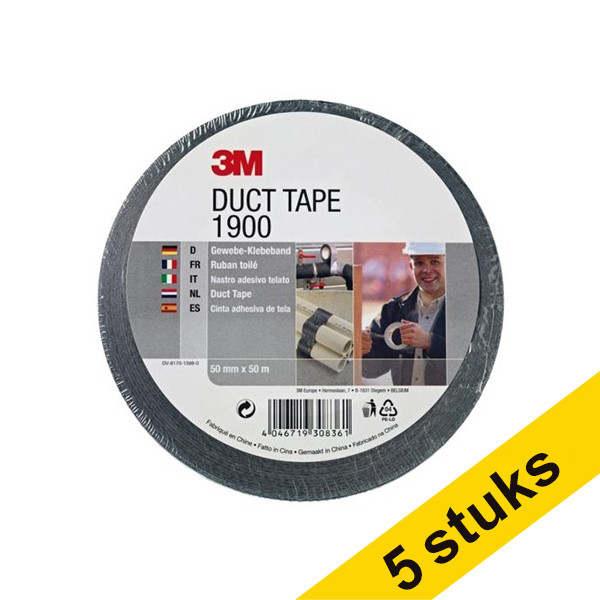 Aanbieding: 5x 3M duct tape 1900 zwart 50 mm x 50 m 201520 - 1