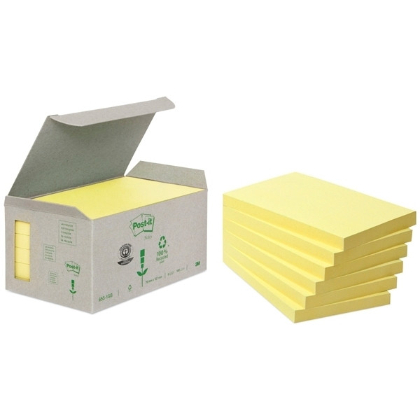 3M Post-it gerecycleerde notes mini toren geel 76 x 127 mm (6 pack) 655-1B 201394 - 1