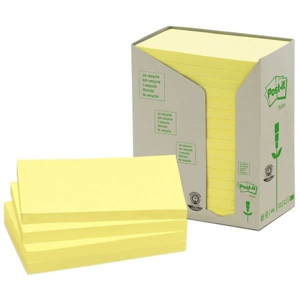 3M Post-it gerecycleerde notes toren geel 76 x 127 mm (16 pack) 655-1T 201396 - 1
