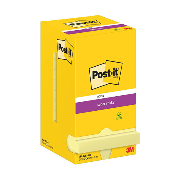 3M Post-it super sticky notes geel 76 x 76 mm (12 stuks) 654-12SS-CY 201023 - 1