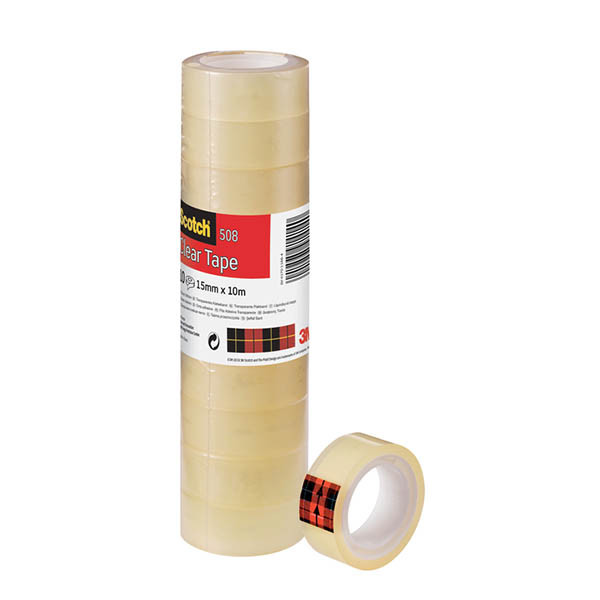 3M Scotch 508 standaard plakband 15 mm x 10 m (10 rollen) 201082 - 1