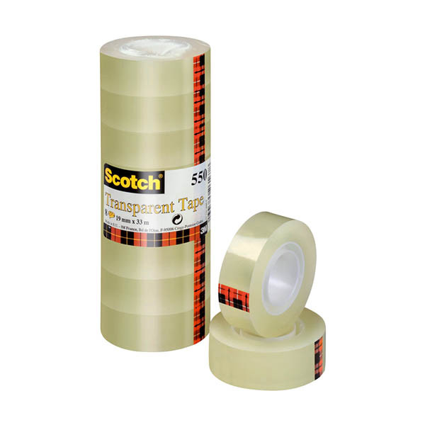 3M Scotch 550 transparante plakband 19 mm x 33 m (8 rollen) 201088 - 1