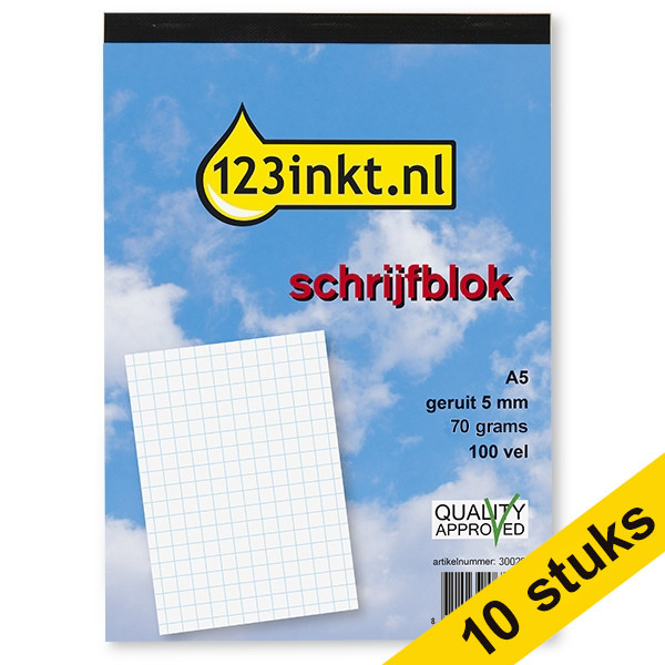 Aanbieding: 10x 123inkt cursusblok A5 geruit 5 mm 70 g/m² 100 vellen  300790 - 1