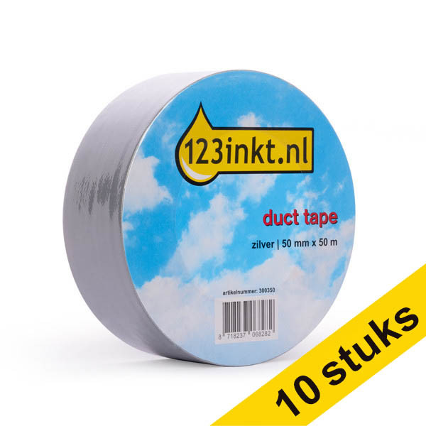 Aanbieding: 10x 123inkt duct tape zilver 50 mm x 50 m  302838 - 1