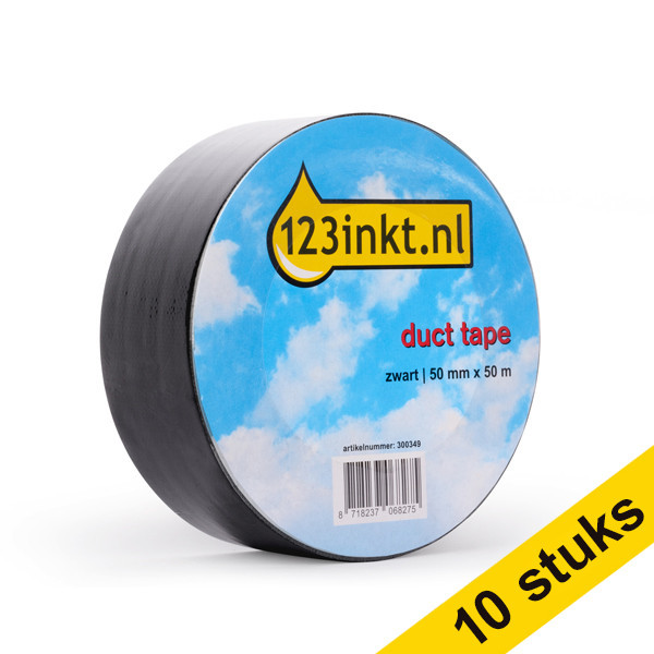 Aanbieding: 10x 123inkt duct tape zwart 50 mm x 50 m  301384 - 1