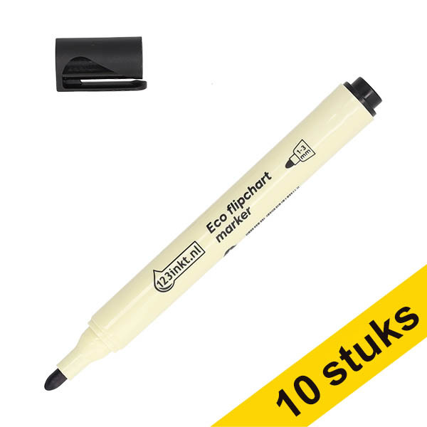 Aanbieding: 10x 123inkt eco flipchartmarker zwart (1 - 3 mm rond) 303327 - 1