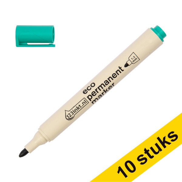 Aanbieding: 10x 123inkt eco permanent marker groen (1 - 3 mm rond)  390600 - 1