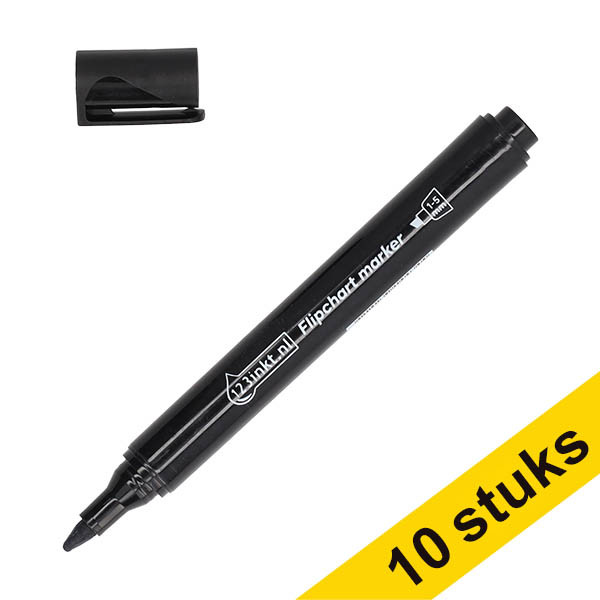 Aanbieding: 10x 123inkt flipchart marker zwart (1 - 5 mm beitel) 303309 - 1