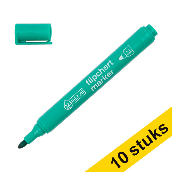 Aanbieding: 10x 123inkt flipchartmarker groen (1 - 3 mm rond)  390564 - 1