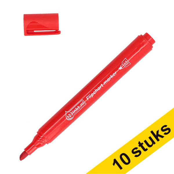 Aanbieding: 10x 123inkt flipchartmarker rood (1 - 5 mm beitel) 303310 - 1