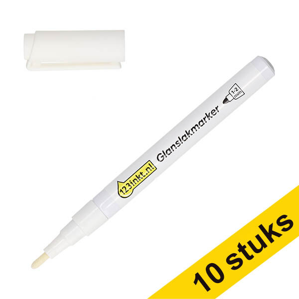 Aanbieding: 10x 123inkt glanslakmarker wit (1 - 2 mm rond) 303322 - 1