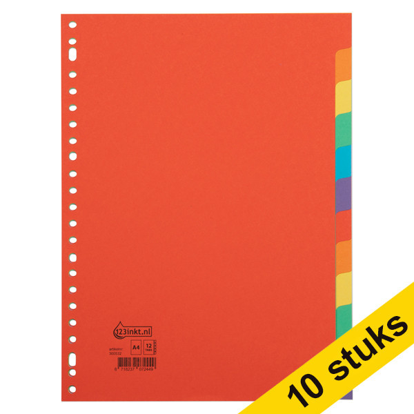 Aanbieding: 10x 123inkt kartonnen tabbladen A4 gekleurd met 12 tabs (23-gaats)  300578 - 1