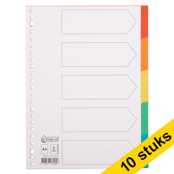 Aanbieding: 10x 123inkt kartonnen tabbladen A4 gekleurd met 5 tabs (23-gaats)  300574 - 1