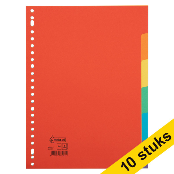 Aanbieding: 10x 123inkt kartonnen tabbladen A4 gekleurd met 6 tabs (23-gaats)  300575 - 1