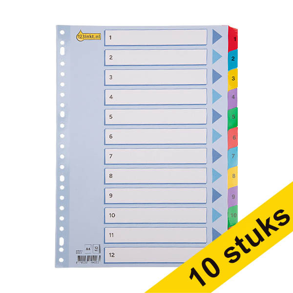 Aanbieding: 10x 123inkt kartonnen tabbladen A4 met 12 tabs (23-gaats) 301712 - 1