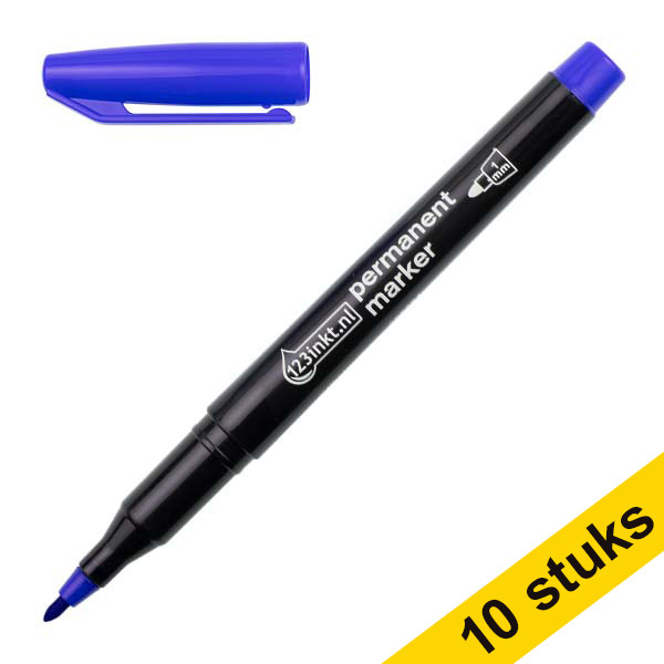 Aanbieding: 10x 123inkt permanent marker blauw (1 mm rond)  300890 - 1