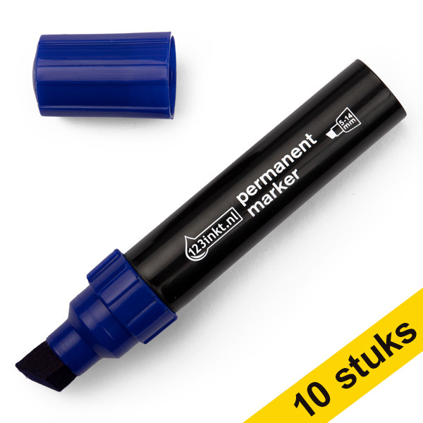 Aanbieding: 10x 123inkt permanent marker blauw (5 - 14 mm schuin)  300869 - 1