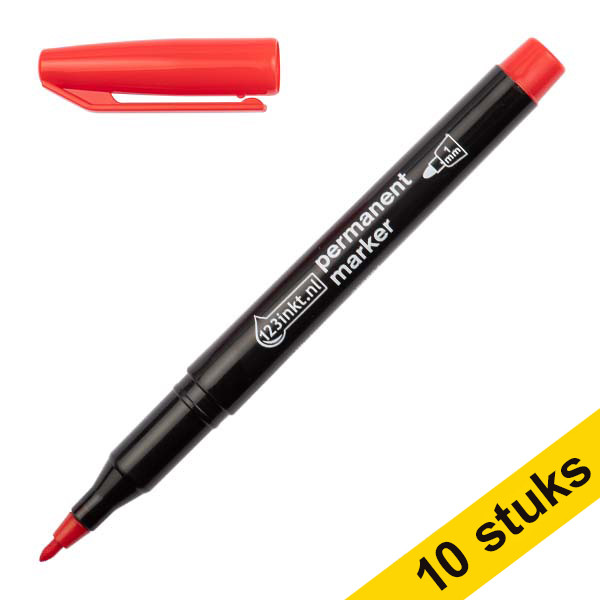Aanbieding: 10x 123inkt permanent marker rood (1 mm rond) 300891 - 1
