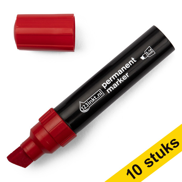 Aanbieding: 10x 123inkt permanent marker rood (5 - 14 mm schuin)  300870 - 1