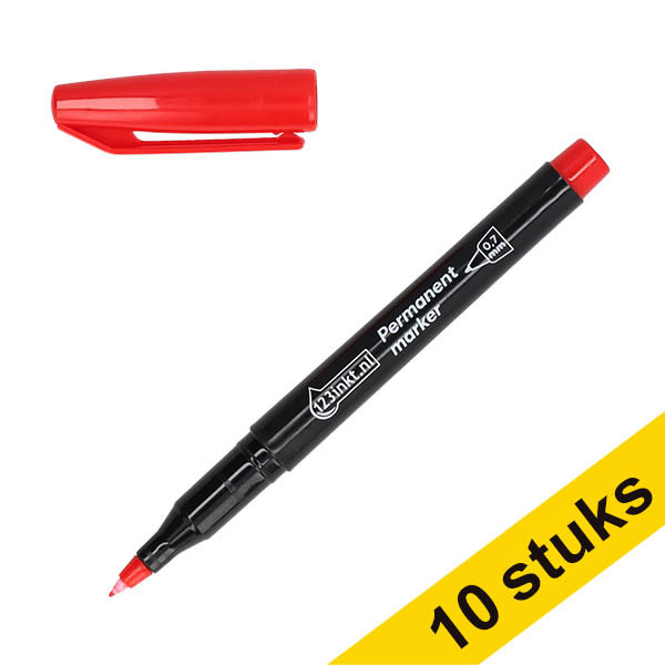 Aanbieding: 10x 123inkt permanent marker rood super fine (0,7 mm rond) 303300 - 1