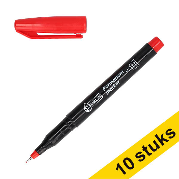 Aanbieding: 10x 123inkt permanent marker rood ultra fine (0,3 mm rond) 303297 - 1