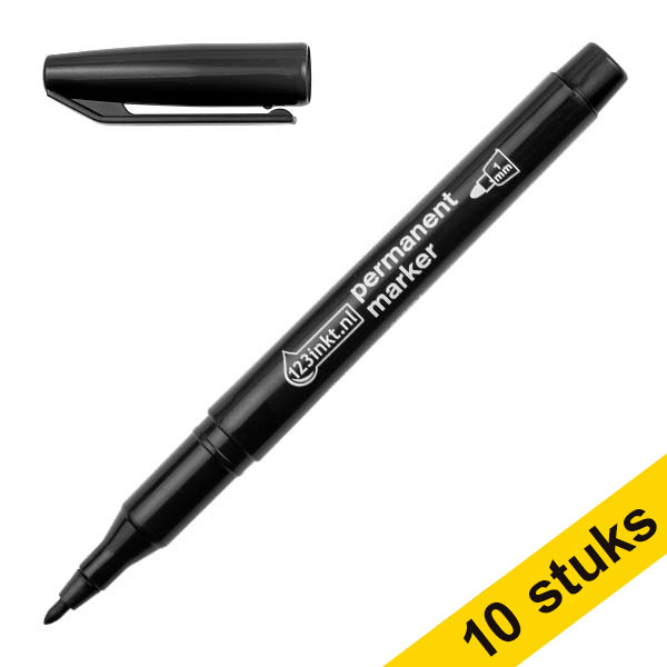 Aanbieding: 10x 123inkt permanent marker zwart (1 mm rond)  300892 - 1