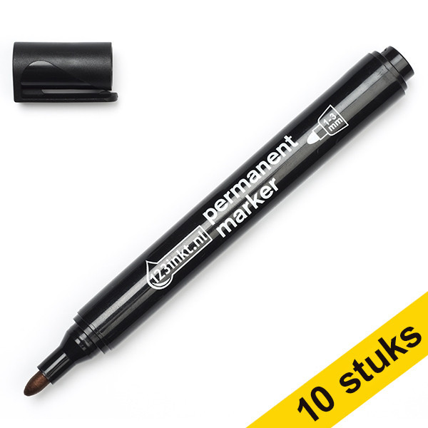 Aanbieding: 10x 123inkt permanent marker zwart (2,5 mm rond)  300397 - 1