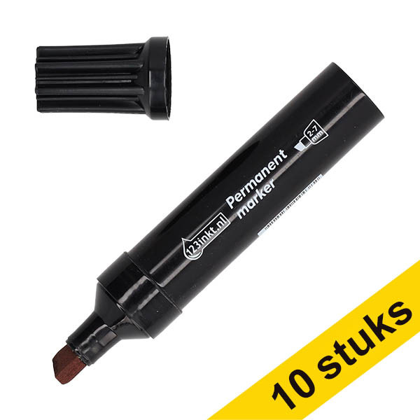 Aanbieding: 10x 123inkt permanent marker zwart (2 - 7mm  beitel) 303313 - 1