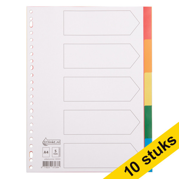 Aanbieding: 10x 123inkt plastic tabbladen A4 gekleurd met 5 tabs (23-gaats)  300580 - 1