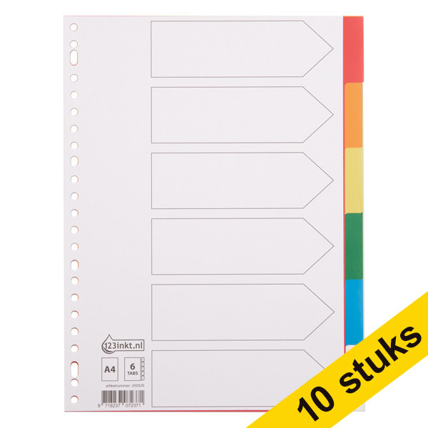 Aanbieding: 10x 123inkt plastic tabbladen A4 gekleurd met 6 tabs (23-gaats)  300581 - 1