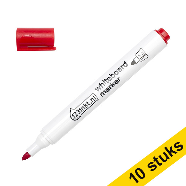 Aanbieding: 10x 123inkt whiteboard marker rood (2,5 mm rond)  300394 - 1