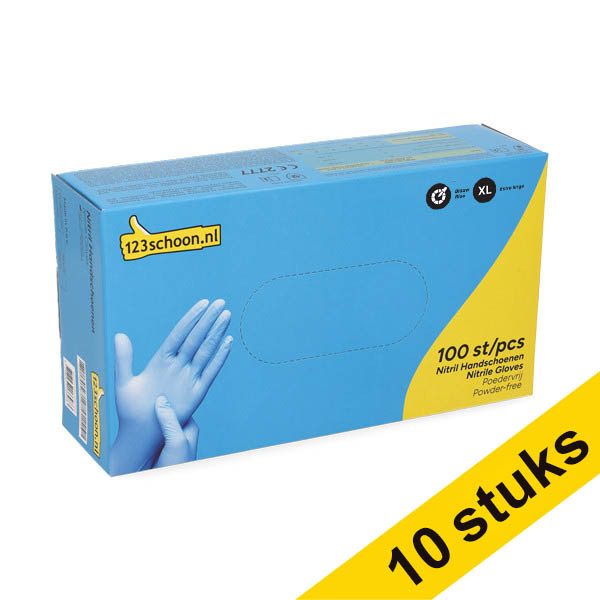 Aanbieding: 10x 123schoon Nitril handschoenen XL poedervrij blauw (3,5 gram, 100 stuks) SDR07311 - 1