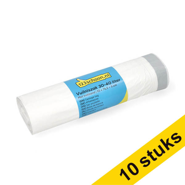 Aanbieding: 10x 123schoon vuilniszakken met trekband wit 30-40 liter (20 stuks) SDR06472 - 1