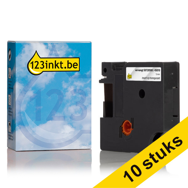 Aanbieding: 10x Dymo S0720500 / 45010 tape zwart op transparant 12 mm (123inkt huismerk) S0720500C 650781 - 1