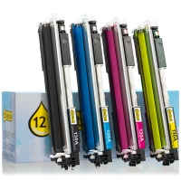 Aanbieding: 123inkt huismerk set voor HP 130A: HP CF350A, CF351A, CF352A, CF353A zwart + 3 kleuren  130045