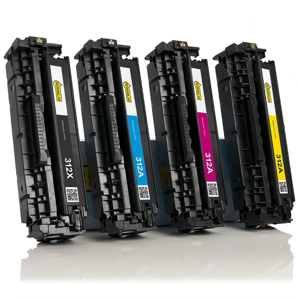 Aanbieding: 123inkt huismerk set voor HP 312A: HP CF380X, CF381A, CF382A, CF383A zwart + 3 kleuren  130044 - 1