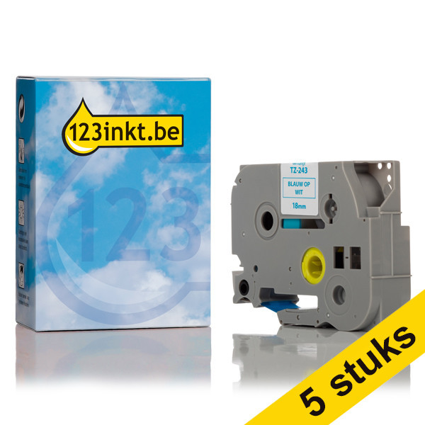 Aanbieding: 123inkt huismerk vervangt 5x Brother TZe-243 tape blauw op wit 18 mm TZe243C 650667 - 1