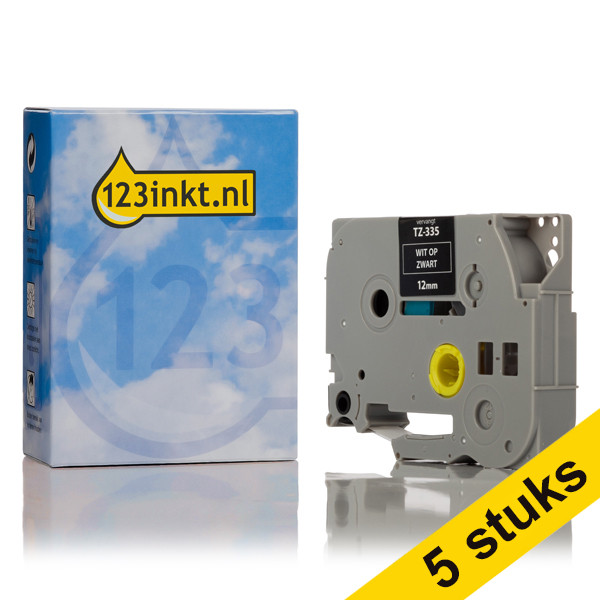 Aanbieding: 123inkt huismerk vervangt 5x Brother TZe-335 tape wit op zwart 12 mm  650551 - 1