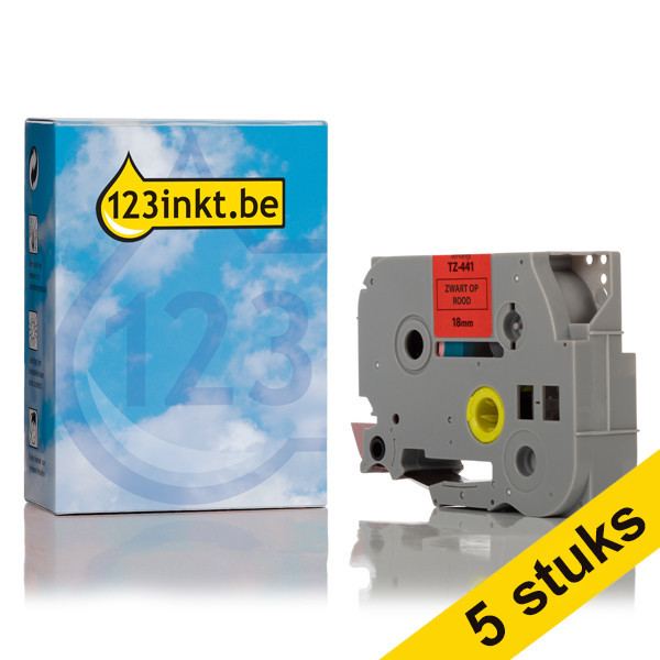 Aanbieding: 123inkt huismerk vervangt 5x Brother TZe-441 tape zwart op rood 18 mm TZe441C 650705 - 1