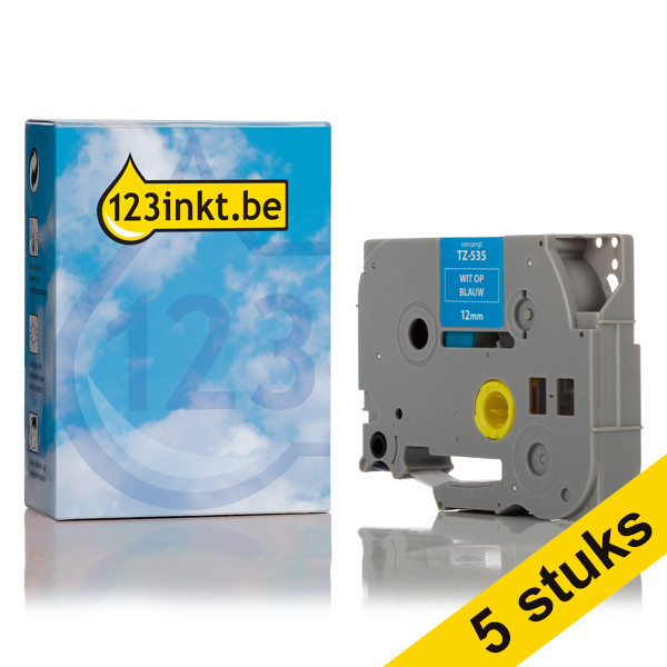 Aanbieding: 123inkt huismerk vervangt 5x Brother TZe-535 tape wit op blauw 12 mm TZe535C 650690 - 1