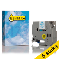 Aanbieding: 123inkt huismerk vervangt 5x Brother TZe-FA3 textiel tape blauw op wit 12 mm opstrijklabels voor op stoffen