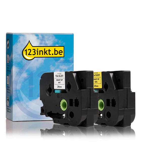 Aanbieding: 123inkt huismerk vervangt Brother 24 mm zelflaminerend tape multipack (zwart op wit en zwart op geel)  350628 - 1