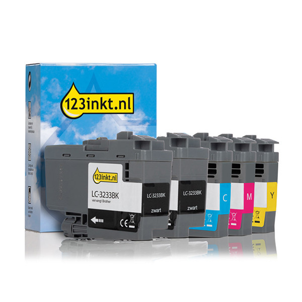 Aanbieding: 123inkt huismerk vervangt Brother LC-3233 2x zwart + 3 kleuren  160773 - 1