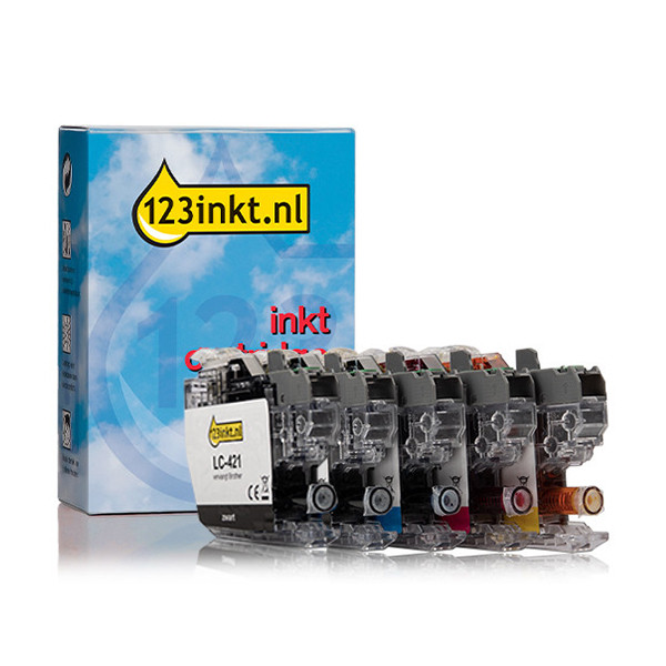 Aanbieding: 123inkt huismerk vervangt Brother LC-421 2 x zwart + 3 kleuren  160777 - 1