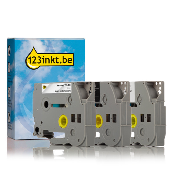 Aanbieding: 123inkt huismerk vervangt Brother TZe 6 mm tape multipack (zwart op wit, zwart op transparant en wit op zwart)  350622 - 1