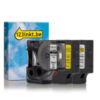 Aanbieding: 123inkt huismerk vervangt Dymo IND Rhino 12 mm tape vinyl multipack (zwart op wit, zwart op geel en krimpkous zwart op wit)