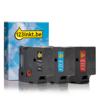 Aanbieding: 123inkt huismerk vervangt Dymo IND Rhino 19 mm tape vinyl multipack (wit op zwart, wit op rood en wit op blauw)