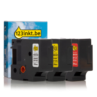 Aanbieding: 123inkt huismerk vervangt Dymo IND Rhino 24 mm tape vinyl multipack (zwart op wit, zwart op geel en wit op rood)