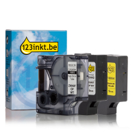 Aanbieding: 123inkt huismerk vervangt Dymo IND Rhino 9 mm tape vinyl multipack (zwart op wit, krimpkous zwart op wit en krimpkous zwart op geel)